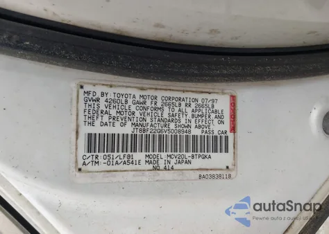 1997 Lexus Es 300 z USA, uszkodzony, nr VIN JT8BF22G6V5008948